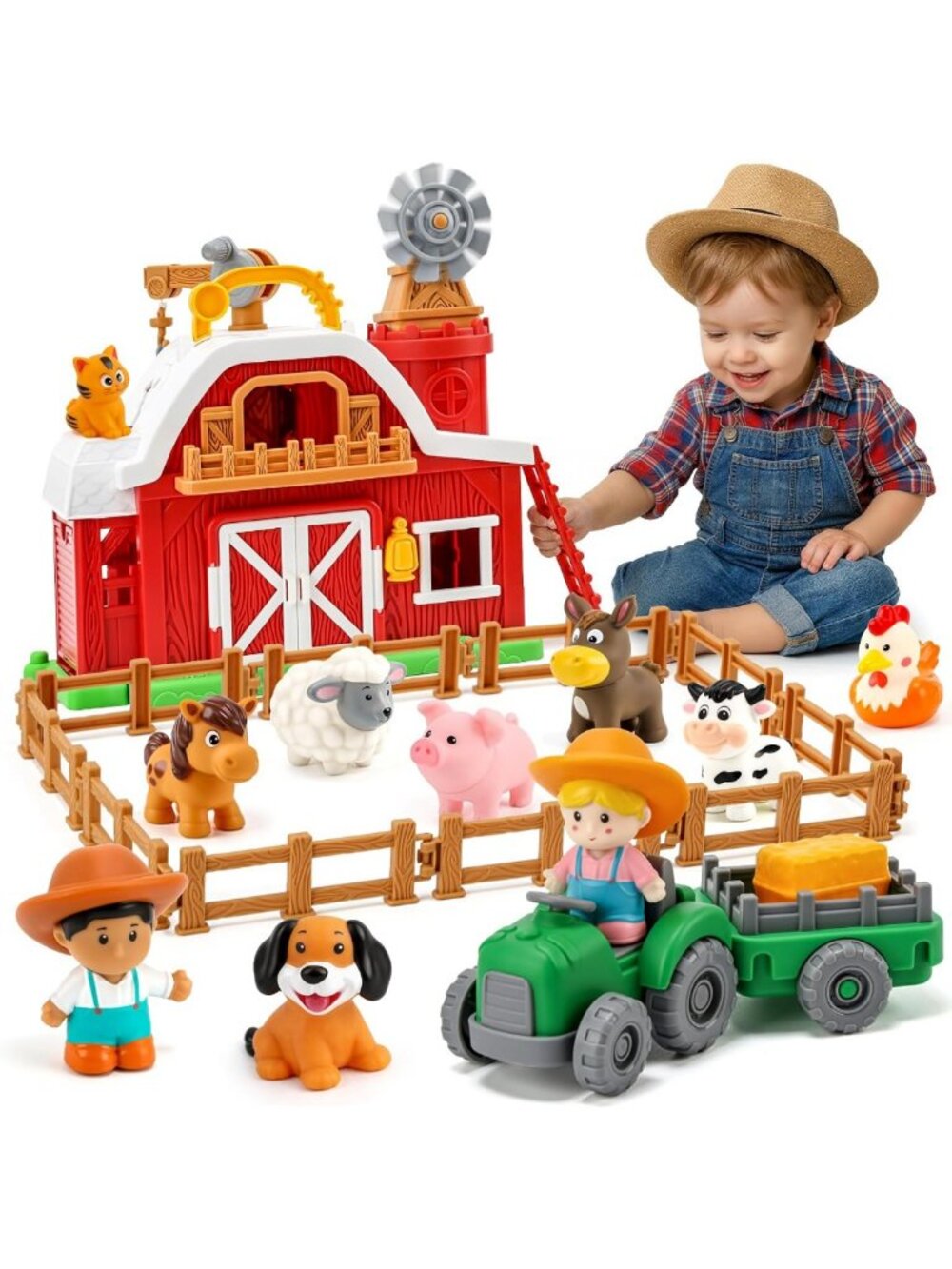 All-in-One Farm Barn Toy Set for Kids - Pretend Play Gift for Toddlers 2-3 Years